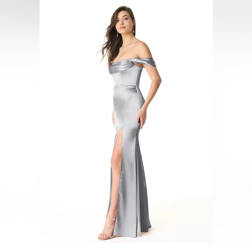 Azazie Strapless Silver Gown